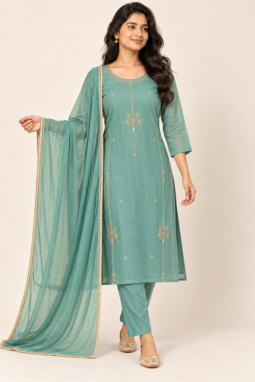 MAHI Handwork Suit Set in Mist
