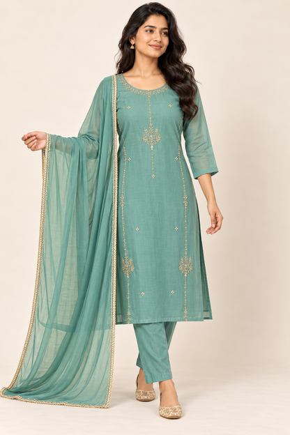 MAHI Handwork Suit Set in Mist