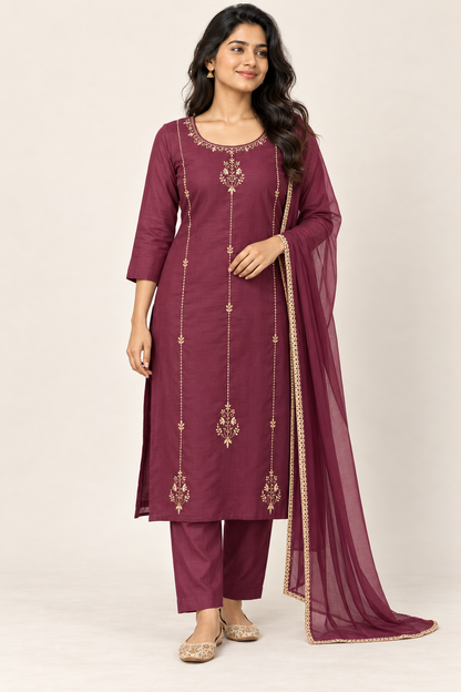 MAHI Handwork Suit Set in Wine