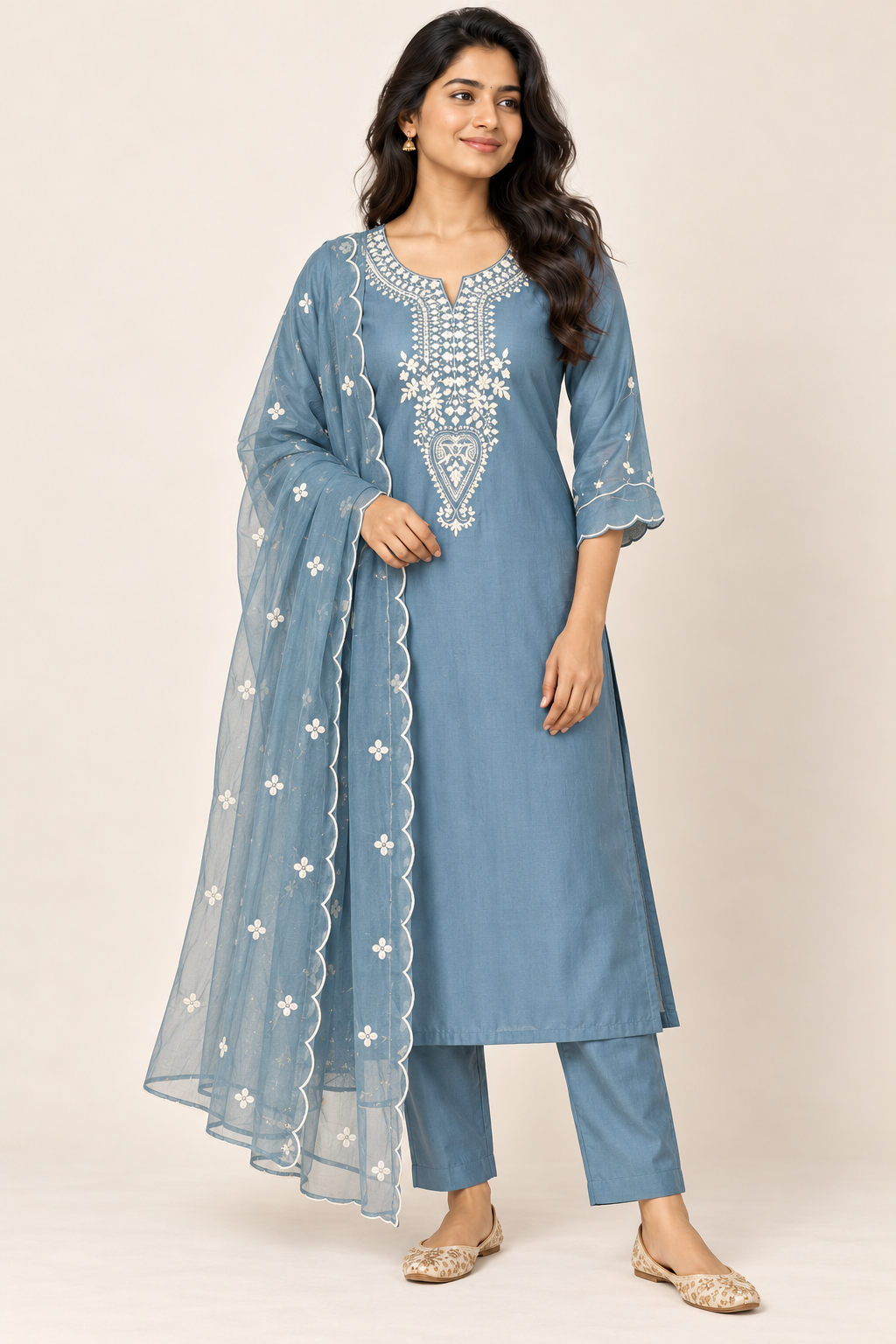 NAHIKA Roman Silk Kurti Suit in Blue