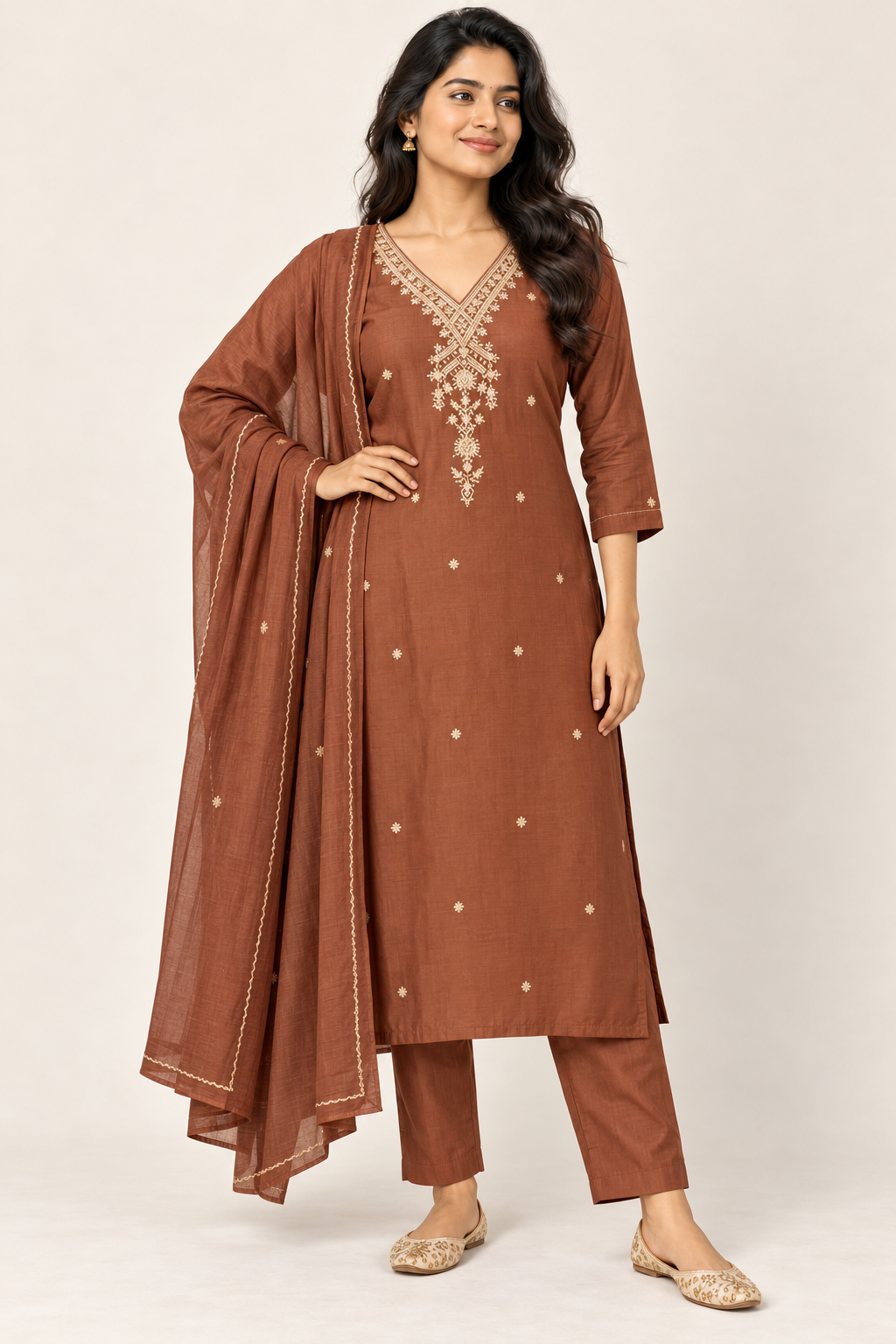 NAHIKA Roman Silk Kurti Suit in Brown