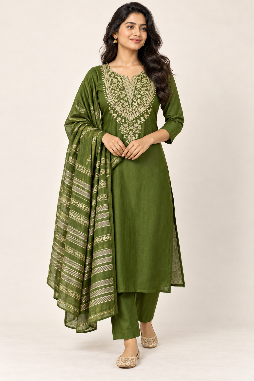 NAHIKA Roman Silk Kurti Suit in Green