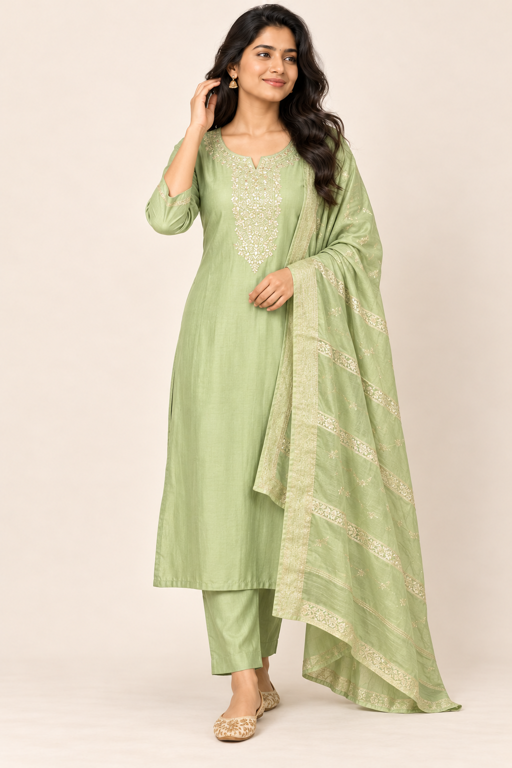 NAHIKA Roman Silk Kurti Suit in Mint