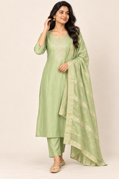 NAHIKA Roman Silk Kurti Suit in Mint