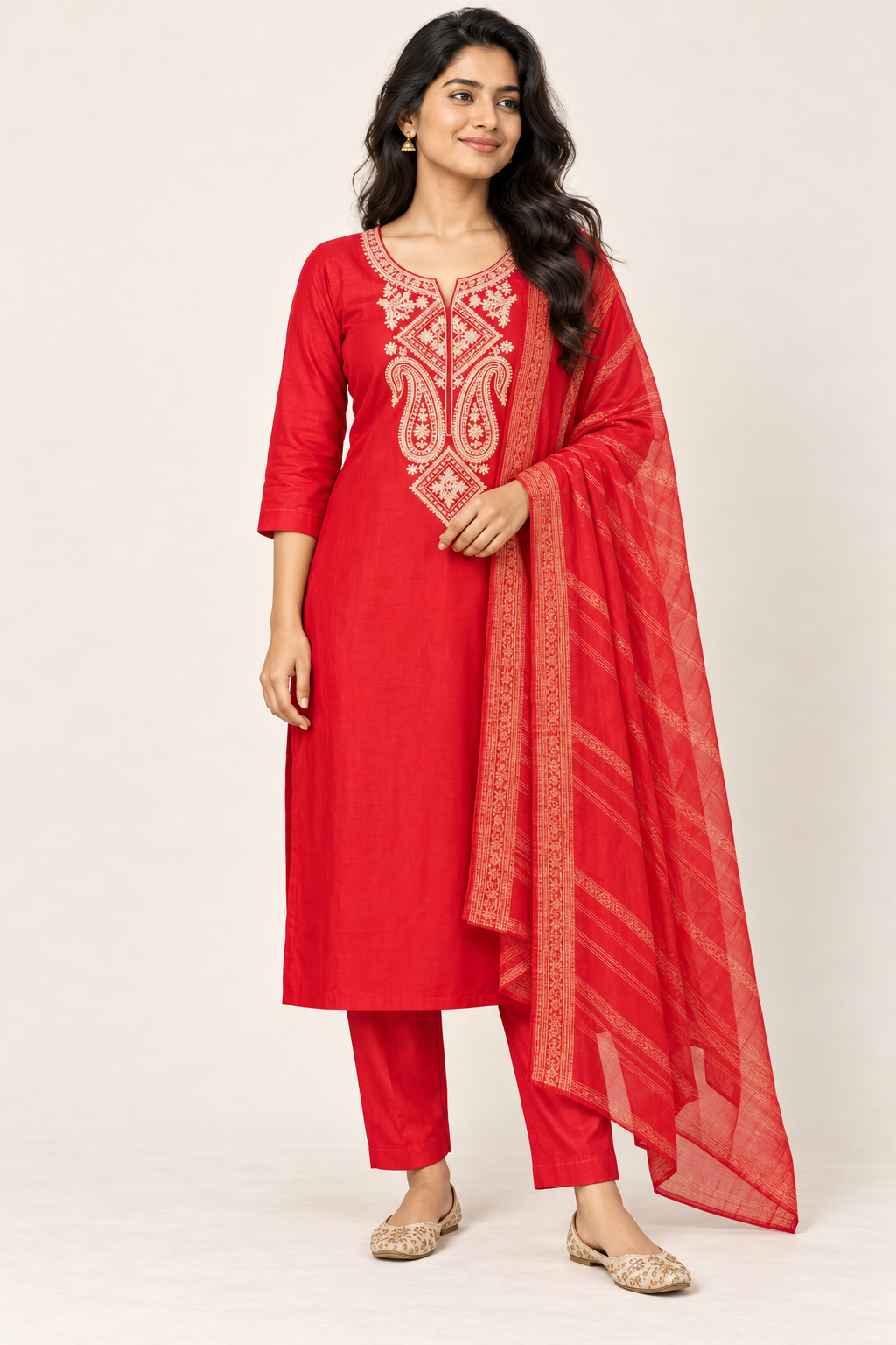 NAHIKA Roman Silk Kurti Suit in Red