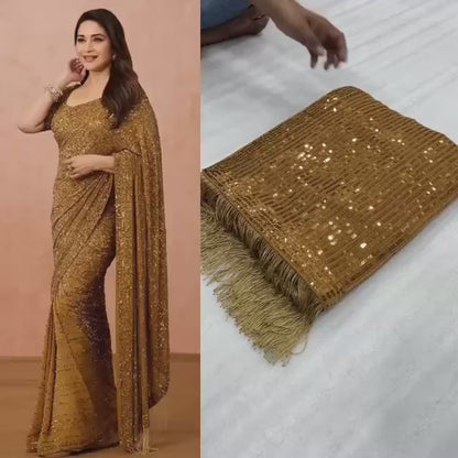 ROYAL — Gold x Brownish Partywear Sequinned Saree