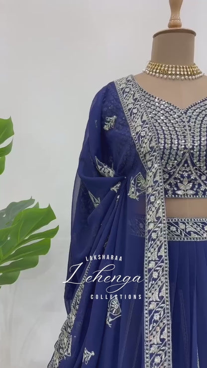 LEAA — Premium Blue Lehenga x Green Work Blouse