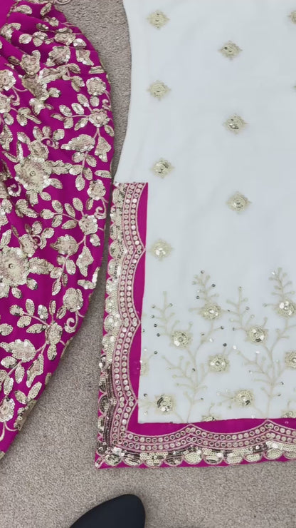 White x Dark Pink Dhoti Suit