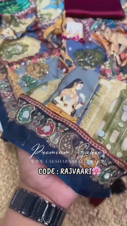 RAJVAARI — Mirrorwork Ajrakh Saree