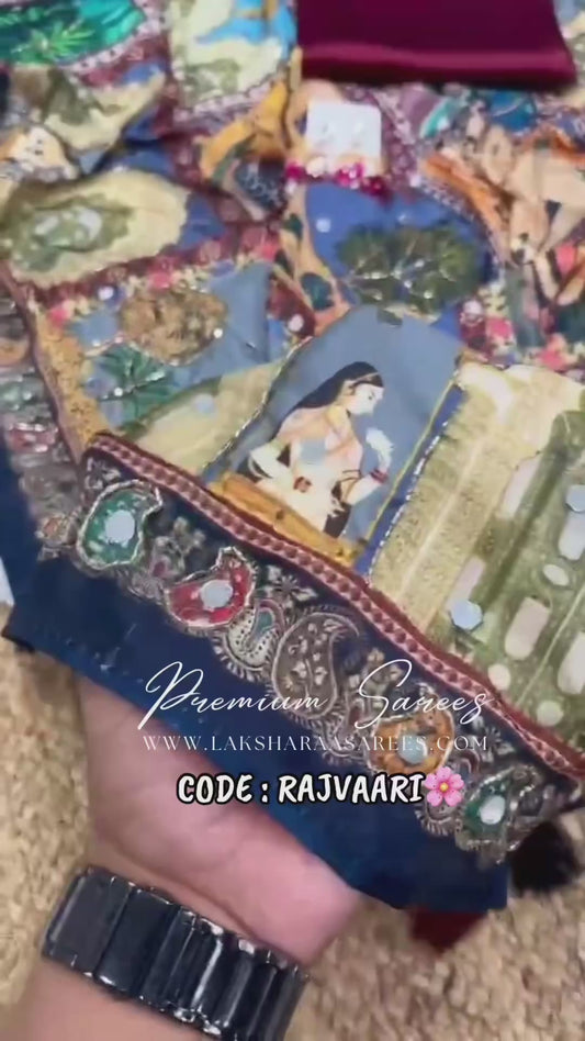 RAJVAARI — Mirrorwork Ajrakh Saree