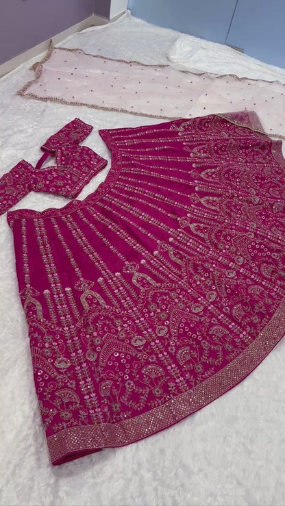 BHAVYA - Rani Pink Premium Floral Lehenga