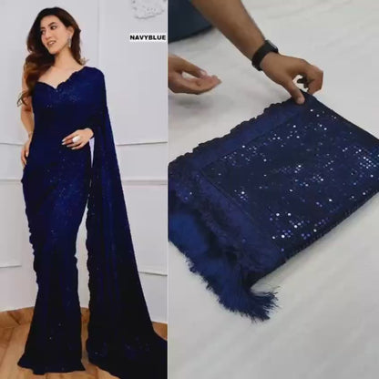 RILEY — Bling Sequin x Tassel Georgette Dinner Saree