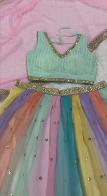 Rainbow x Mint Green Lehenga