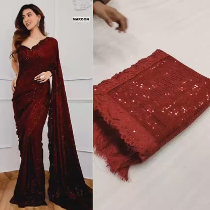 RILEY — Bling Sequin x Tassel Georgette Dinner Saree