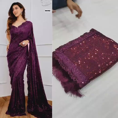 RILEY — Bling Sequin x Tassel Georgette Dinner Saree