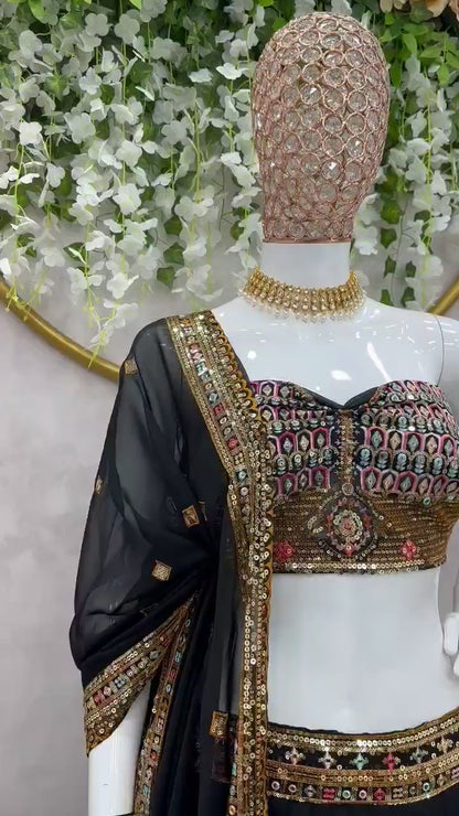 Black x Multicoloured Lehenga