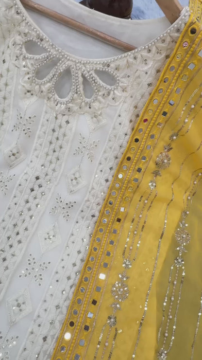 White x Yellow Pakistani Suit