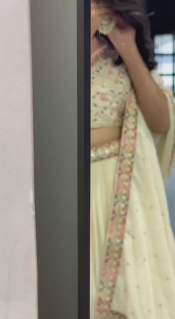 Cream Floral Georgette Lehenga