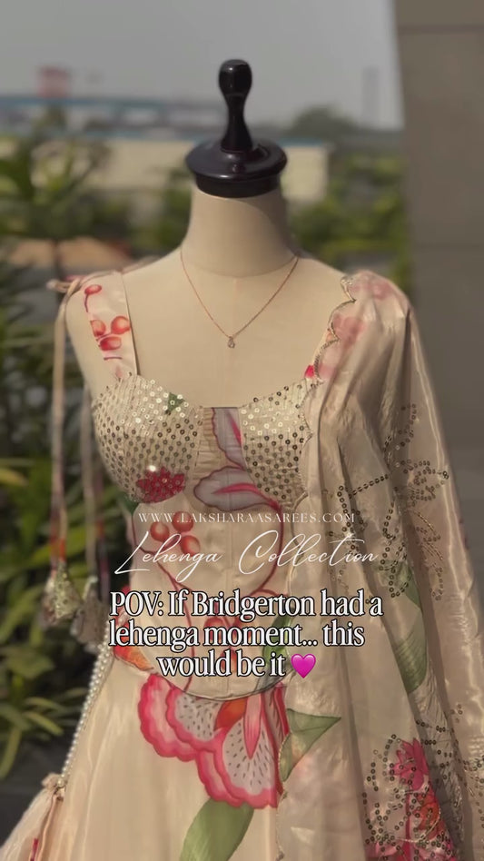 DIANA — Creamy Corset Style Partywear Lehenga ( Fully stitched )
