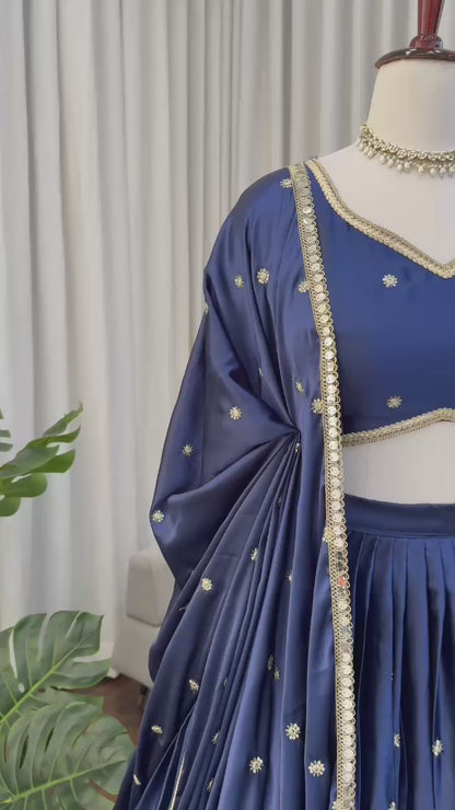 RAMIKA — Premium Blue Japan Satin Lehenga