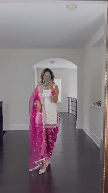 White x Dark Pink Dhoti Suit