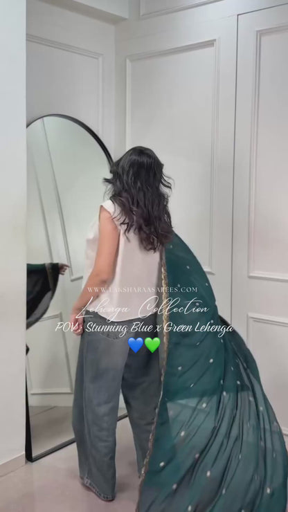 LINDY —  Green x Blue Rangoli Silk Lehenga