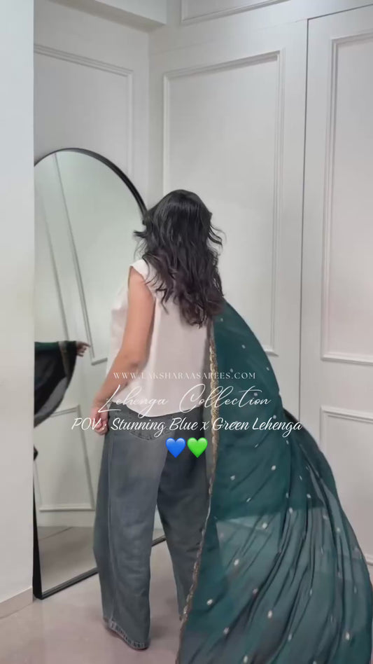 LINDY —  Green x Blue Rangoli Silk Lehenga