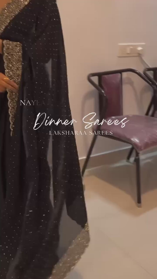 NAYLAA - Space dinner saree with stone border