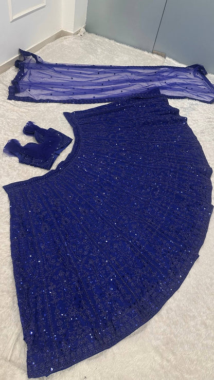 Real product photo: royal blue faux georgette sequin and dori lehenga detail 8074