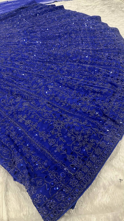 Real product photo: royal blue faux georgette sequin and dori lehenga detail 8077