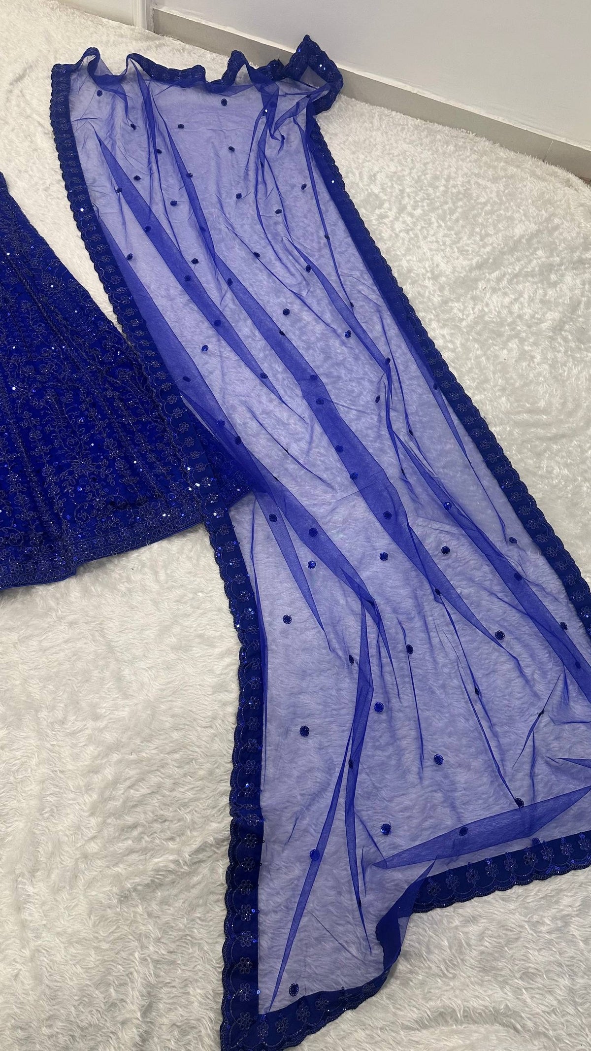 Real product photo: royal blue faux georgette sequin and dori lehenga detail 8080