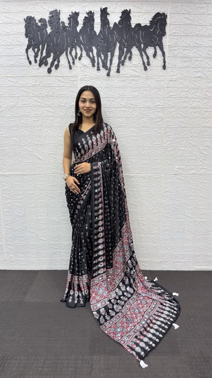 SOMIYA Black — actual saree draped on supplier model