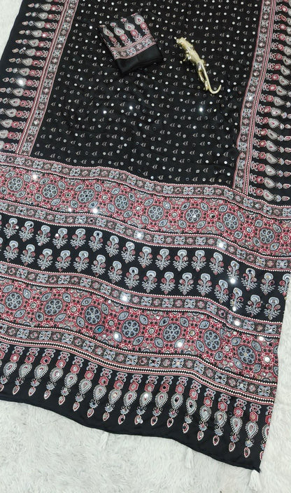 SOMIYA Black — actual saree fabric and print detail