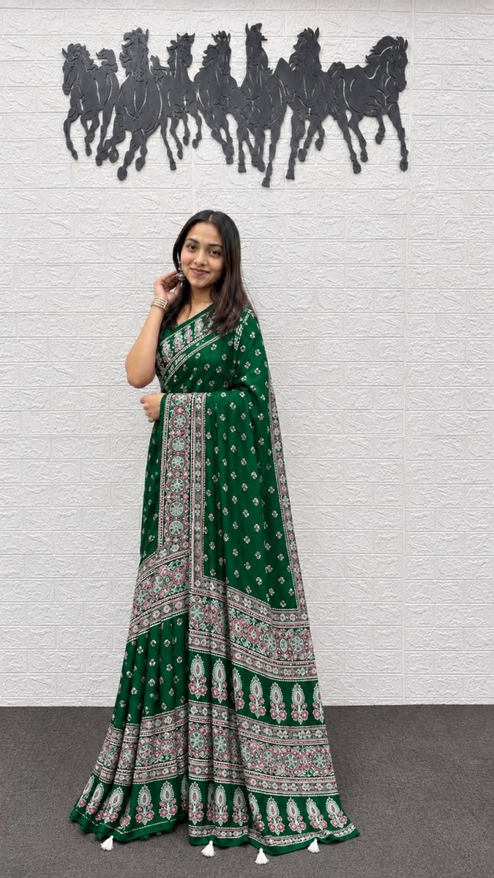 SOMIYA Emerald Green — actual saree draped on supplier model
