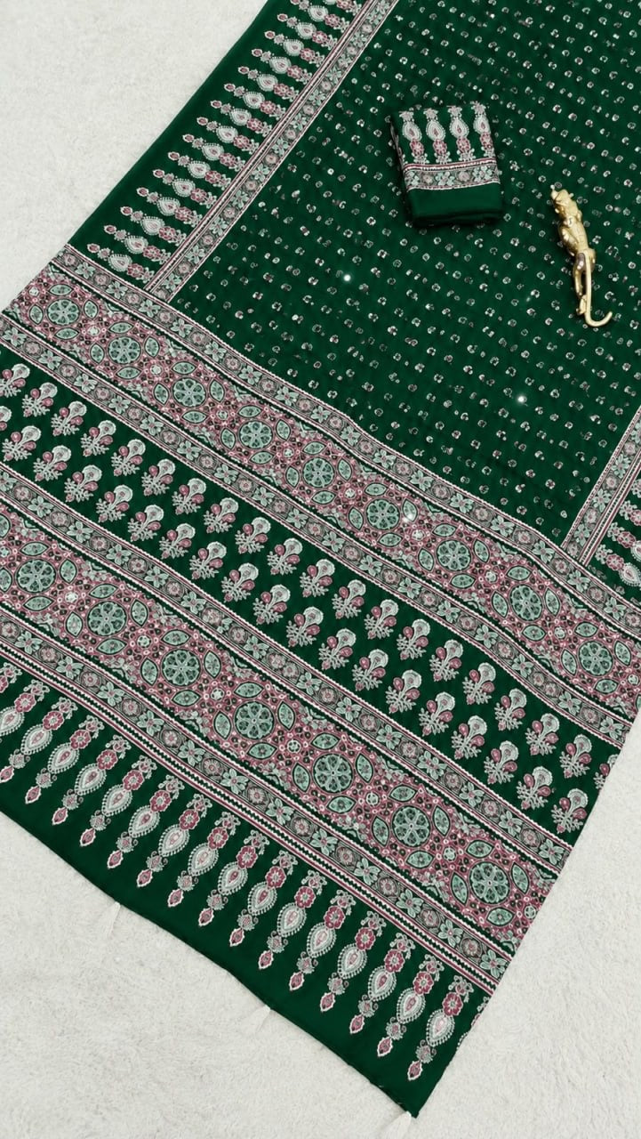 SOMIYA Emerald Green — actual saree fabric and print detail