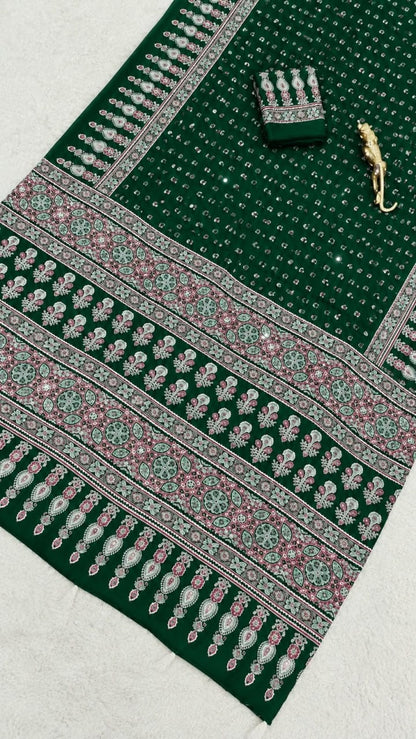 SOMIYA Emerald Green — actual saree fabric and print detail