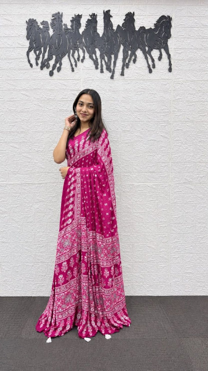 SOMIYA Hot Pink — actual saree draped on supplier model