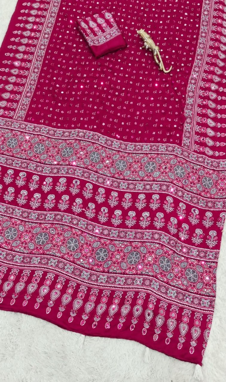 SOMIYA Hot Pink — actual saree fabric and print detail