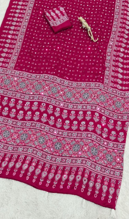 SOMIYA Hot Pink — actual saree fabric and print detail