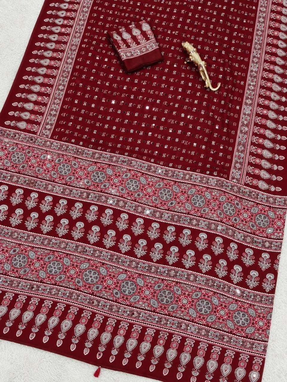 SOMIYA Maroon — actual saree fabric and print detail
