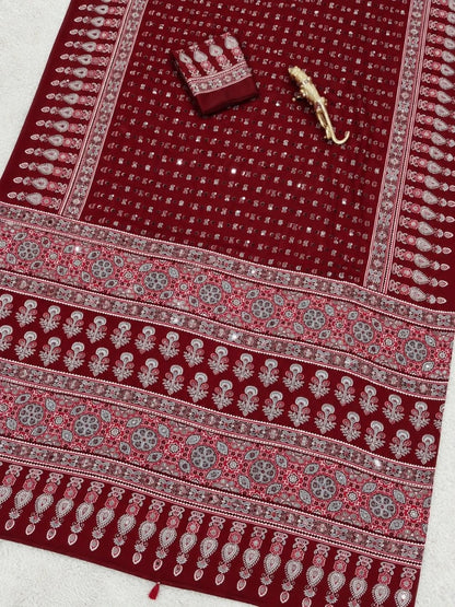 SOMIYA Maroon — actual saree fabric and print detail