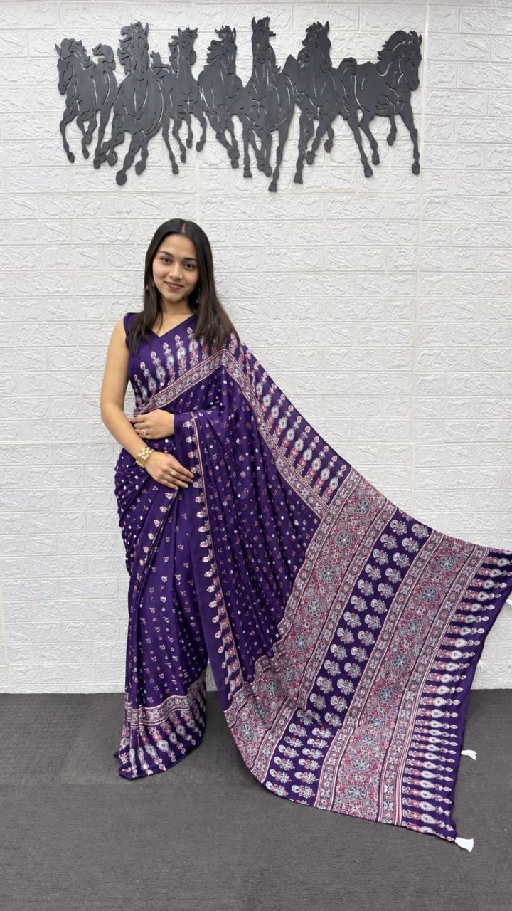 SOMIYA Purple — actual saree draped on supplier model