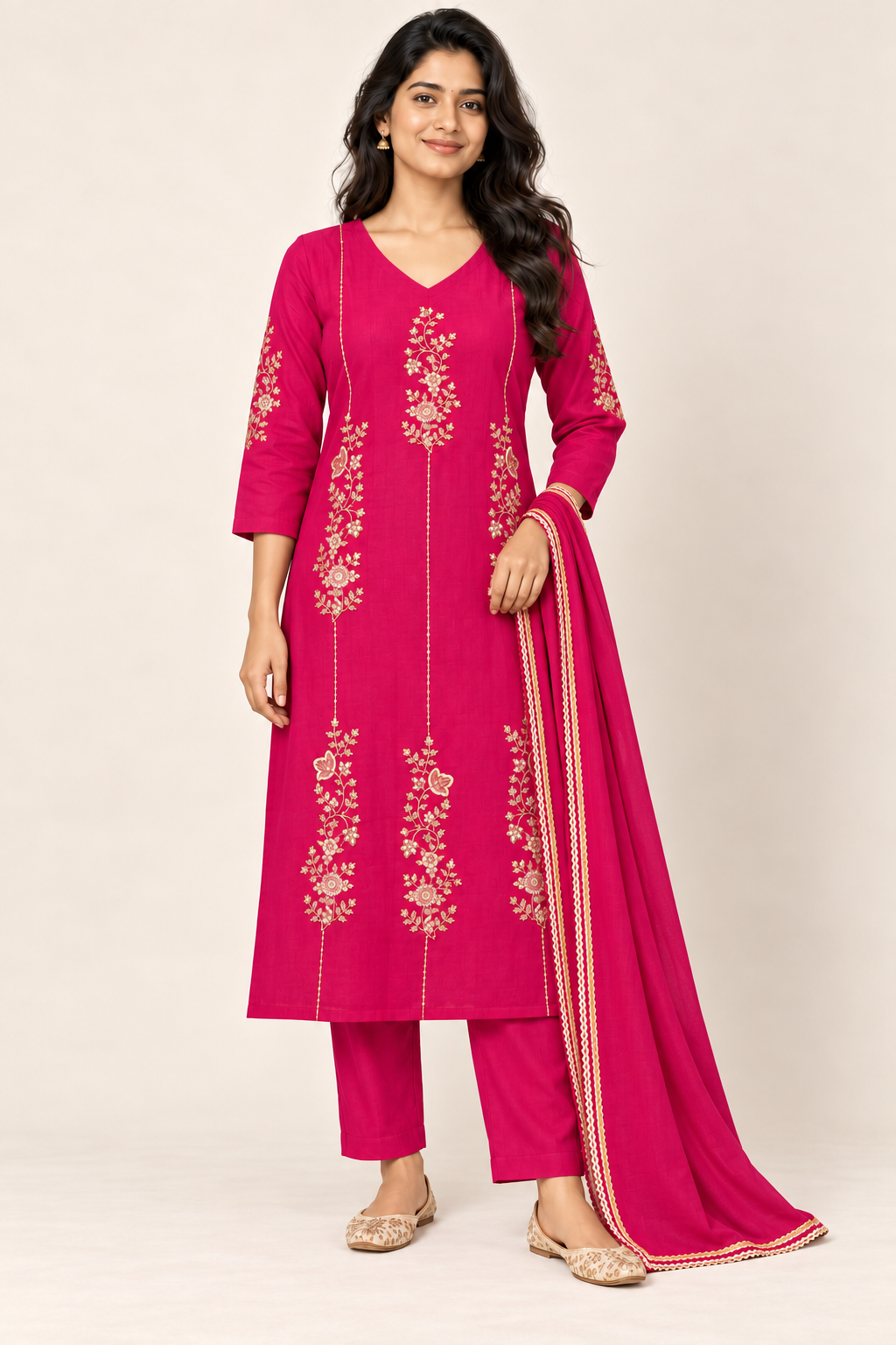 SUVIRA Floral Kurti Set in Pink
