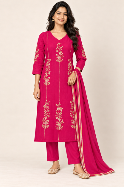 SUVIRA Floral Kurti Set in Pink