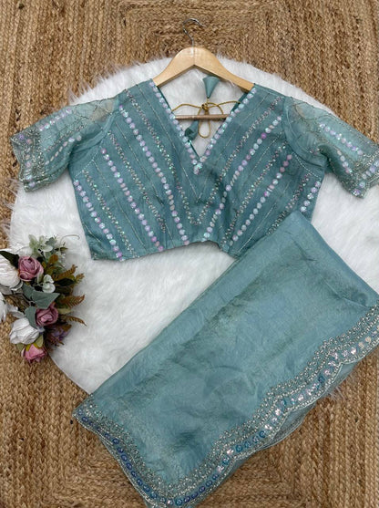 VANESA 2.0 Aqua Blue saree — actual saree and blouse fabric
