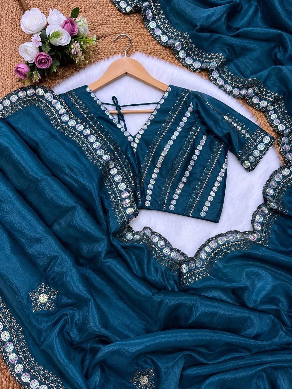 VANESA 2.0 Deep Teal saree — actual saree and blouse fabric