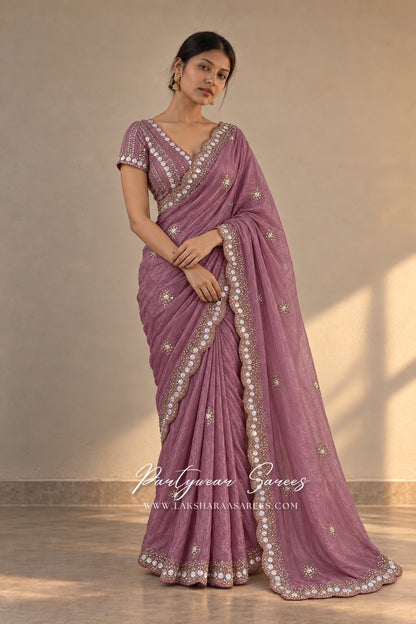 VANESA 2.0 Dusty Mauve saree — watermarked model photo