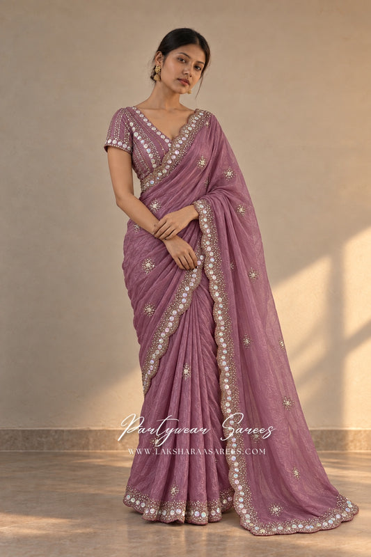 VANESA 2.0 Dusty Mauve saree — watermarked model photo