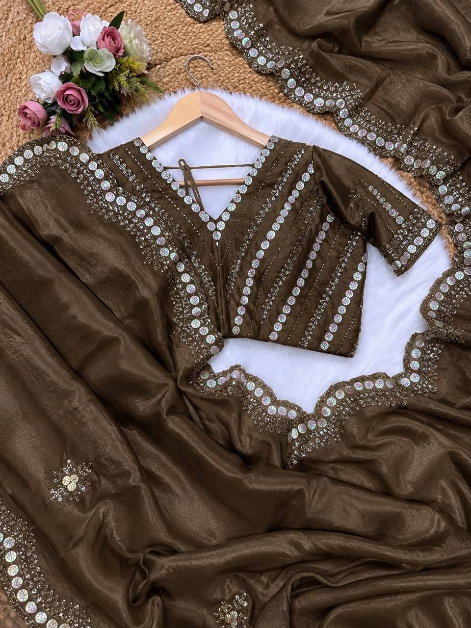 VANESA 2.0 Olive Brown saree — actual saree and blouse fabric