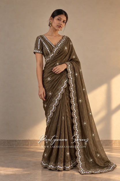 VANESA 2.0 Olive Brown saree — watermarked model photo